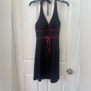 City Triangles Black Halter Mini Dress with hot pink piping
